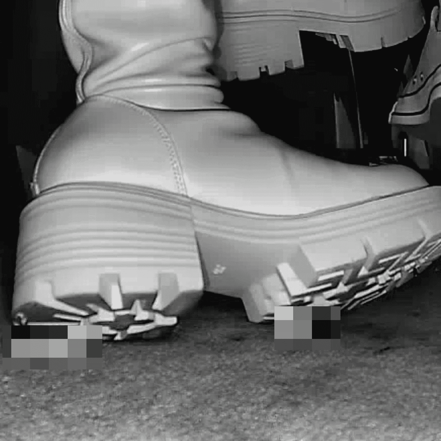 Woman wearing white boots candid crush in cinema