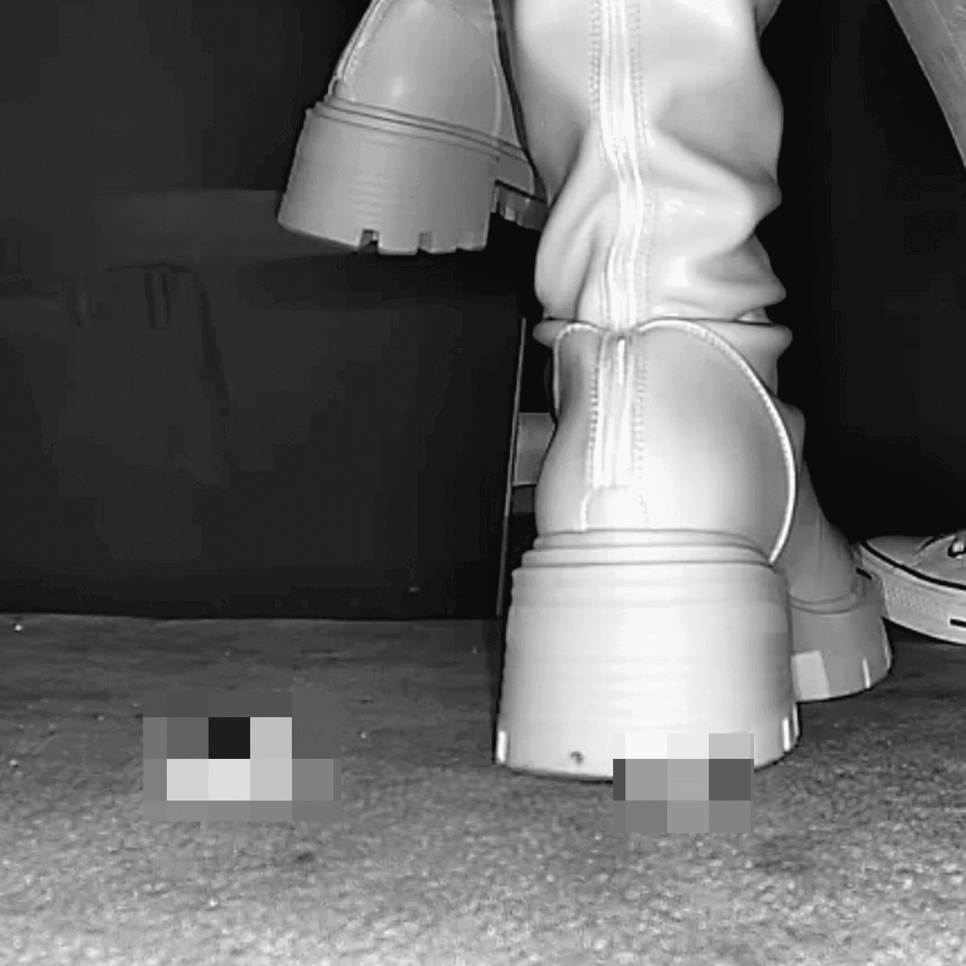 Woman wearing white boots candid crush in cinema