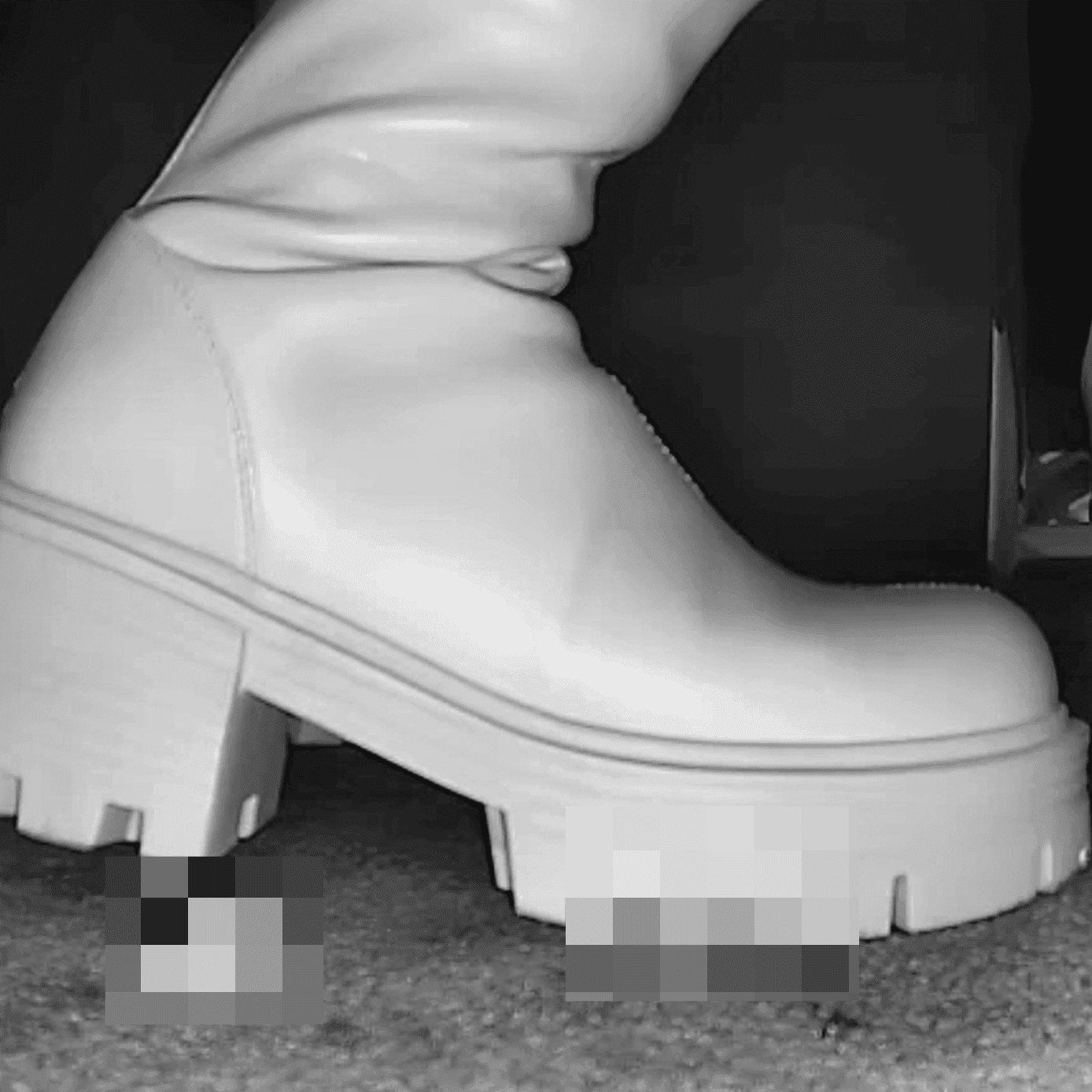 Woman wearing white boots candid crush in cinema
