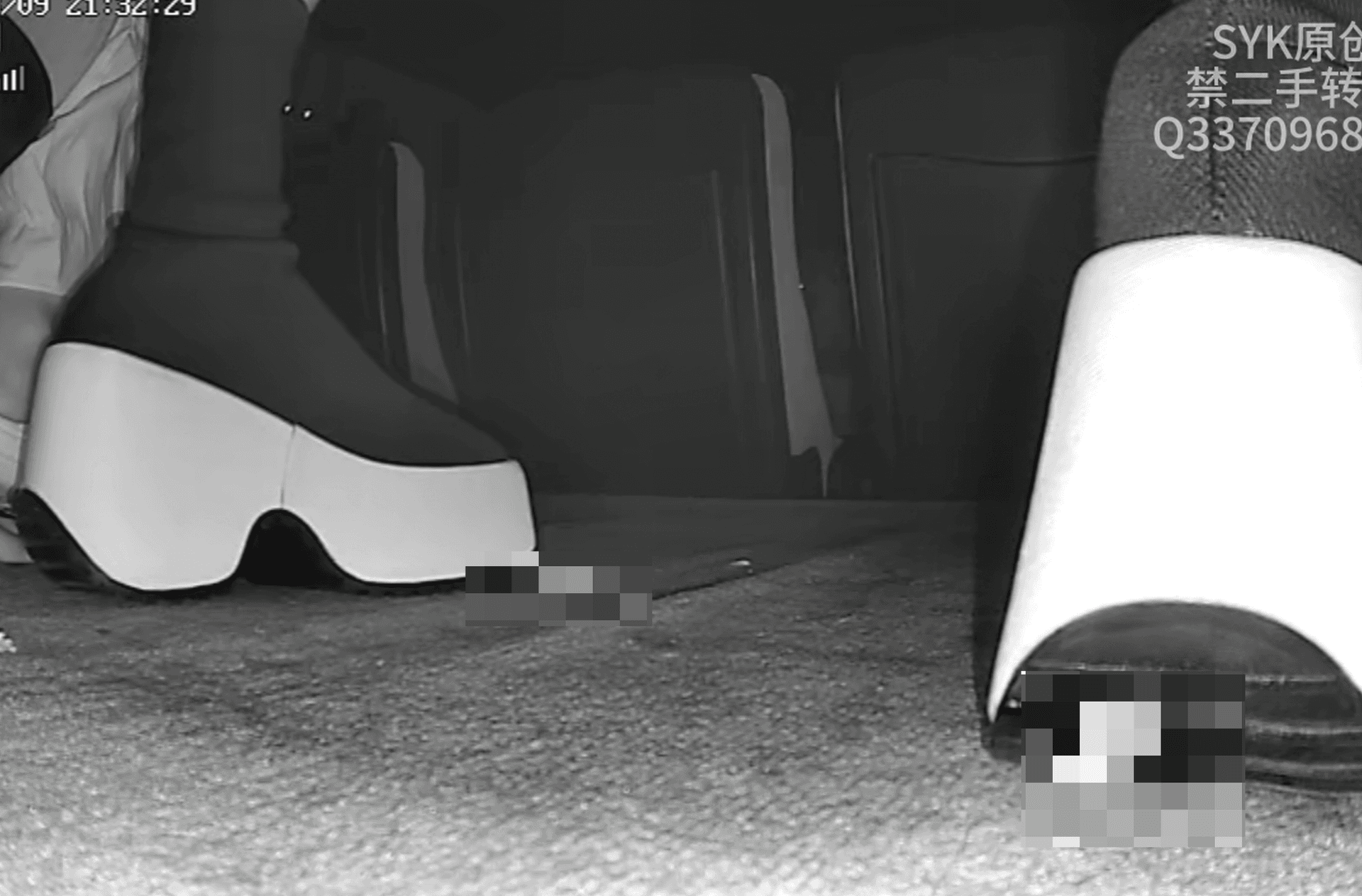 Girl candid hand trample with platform shoes in cinema + candid crush