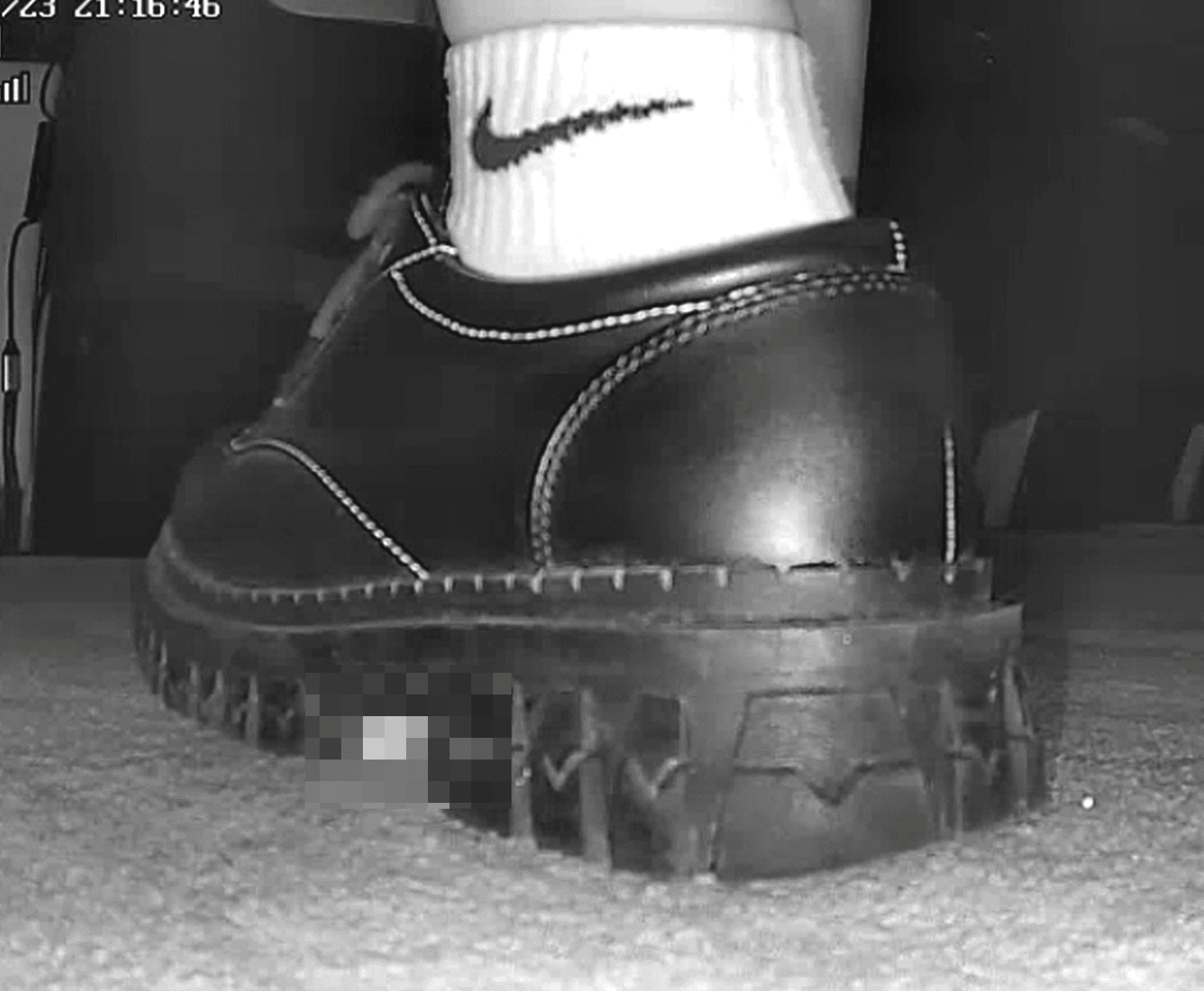 Girl wearing white socks and leather shoes with her boyfriend candid crush at the cinema