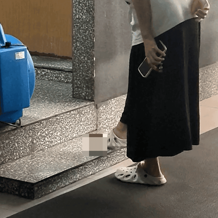 Woman candid crush in the entrance to the restroom + in malls + on the street