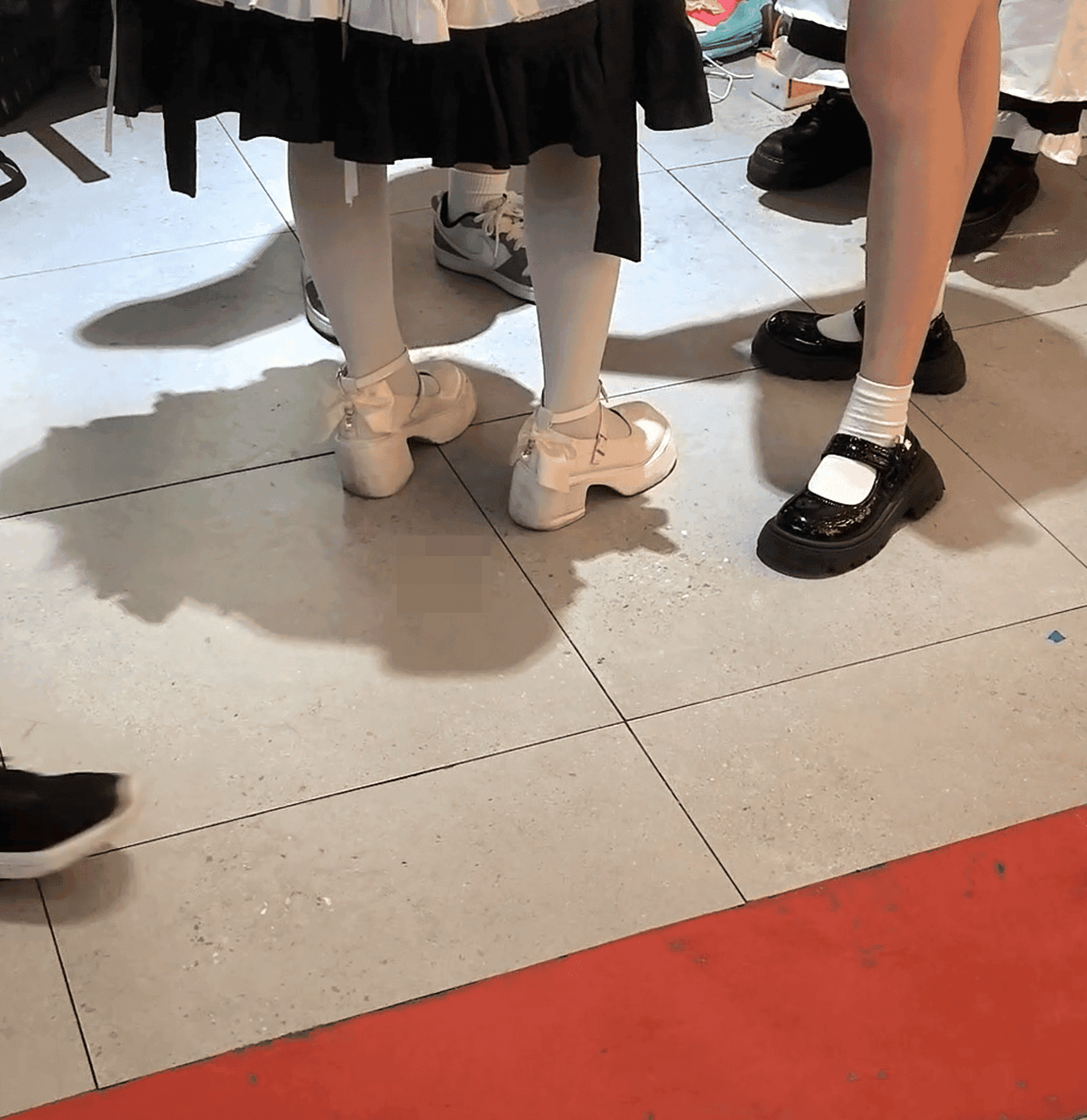 Anime convention girl in transparent high heels candid crush + many other shoes