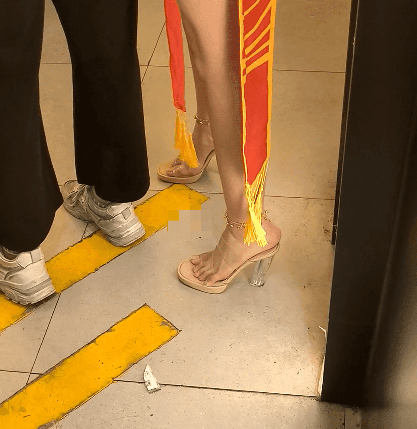Anime convention girl in transparent high heels candid crush + many other shoes