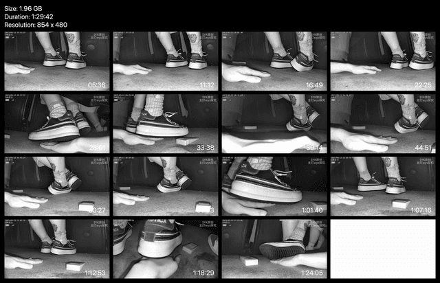Girl in sneakers candid hand trample at cinema