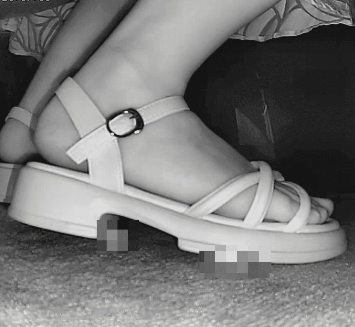 Women in movie theater candid crush with white sandals
