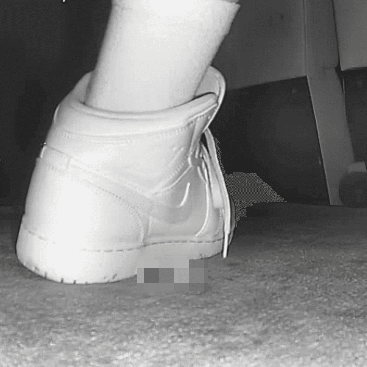 Woman at cinema with white high-top Nike Air Jordan sneakers candid crush