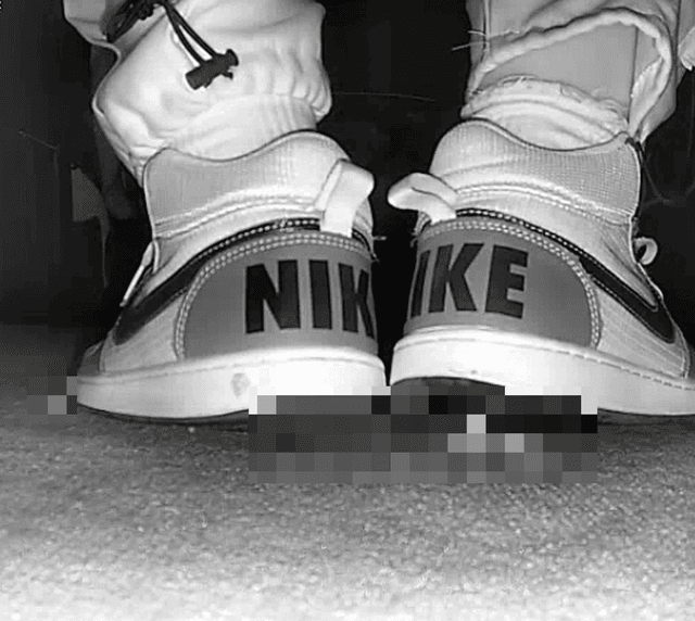 Girl in cinema candid crush with Nike Air Force sneakers