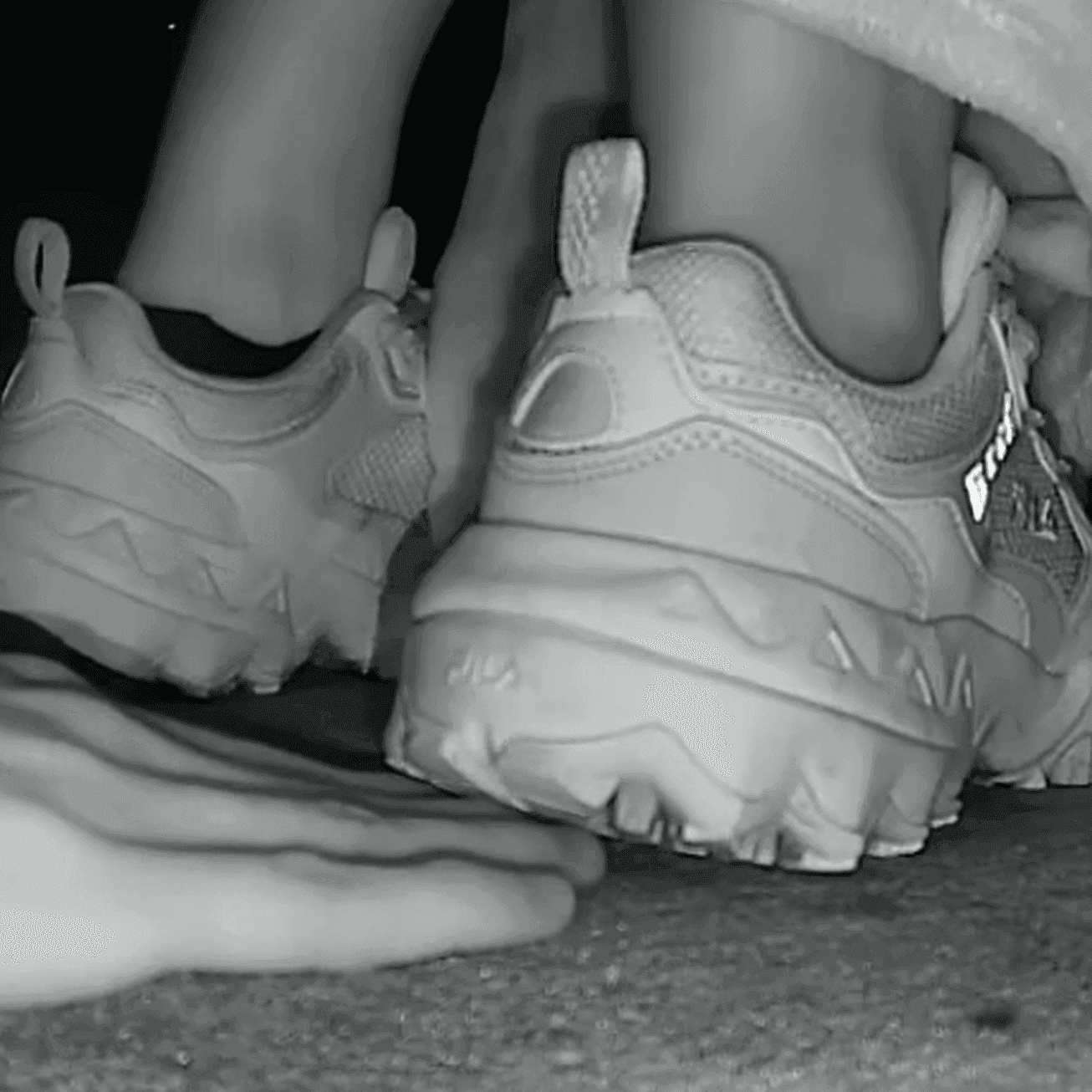 Girl adidas superstar + fila sneaker hand trample in cinema