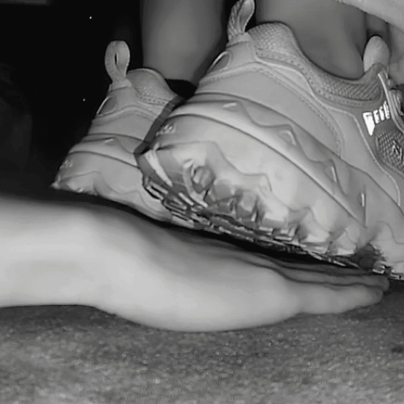 Girl adidas superstar + fila sneaker hand trample in cinema