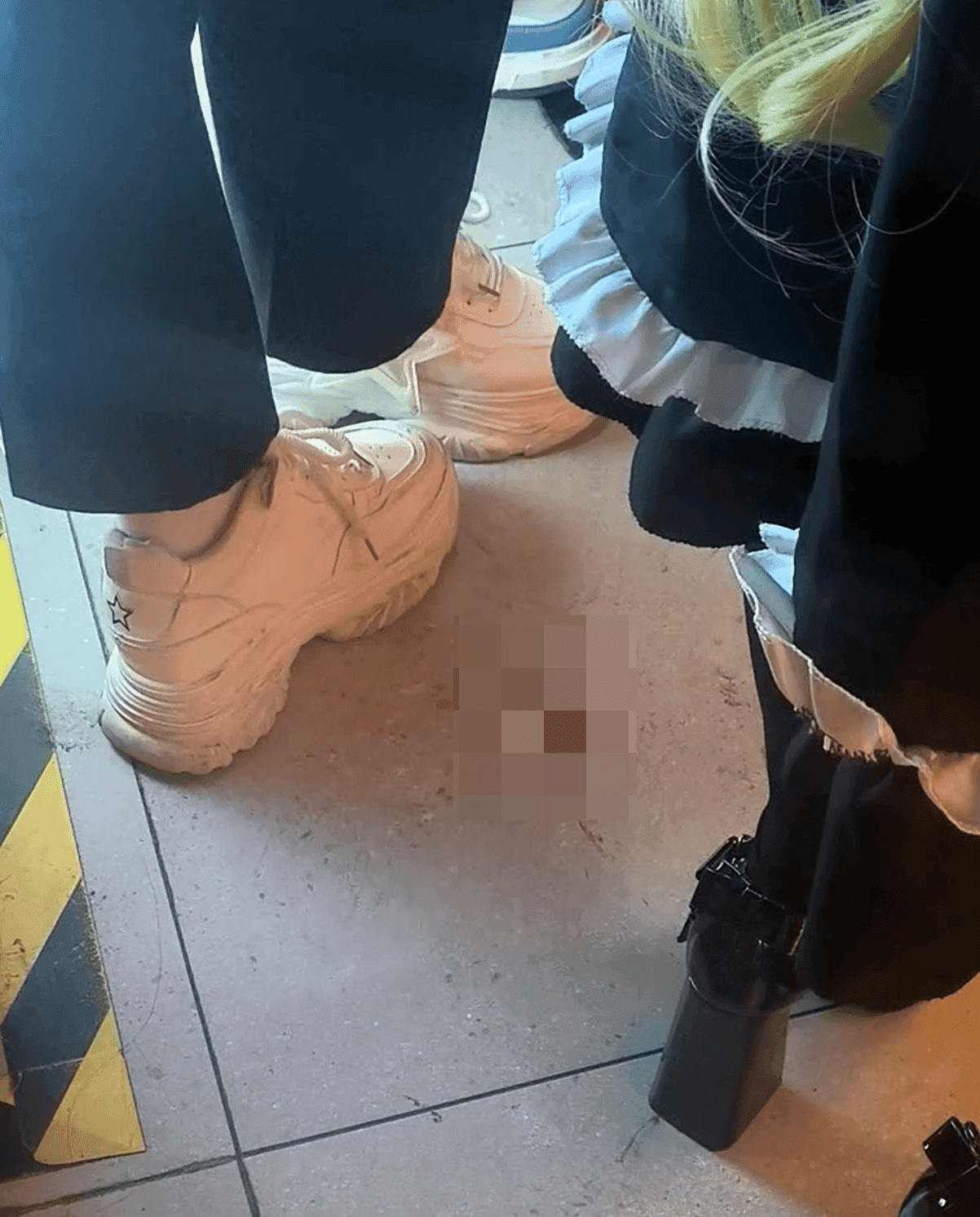 Anime convention multiple girls candid crush with white sneakers