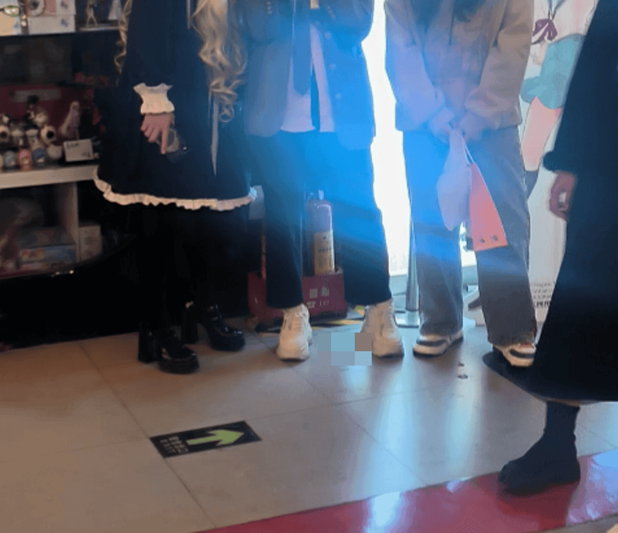 Anime convention multiple girls candid crush with white sneakers