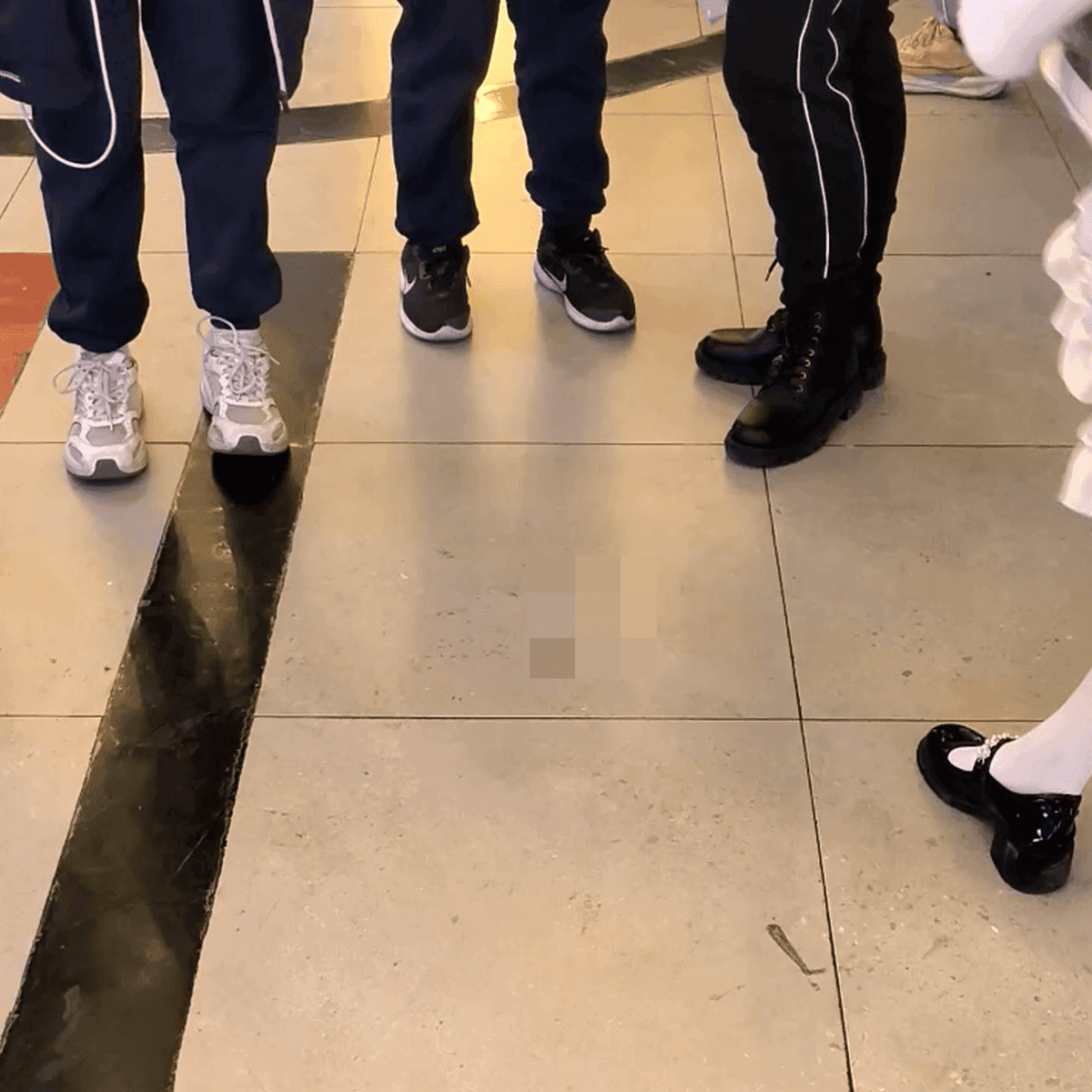 Anime convention cosplay girl in boots + white-socked leather shoes + Mary Janes candid crush