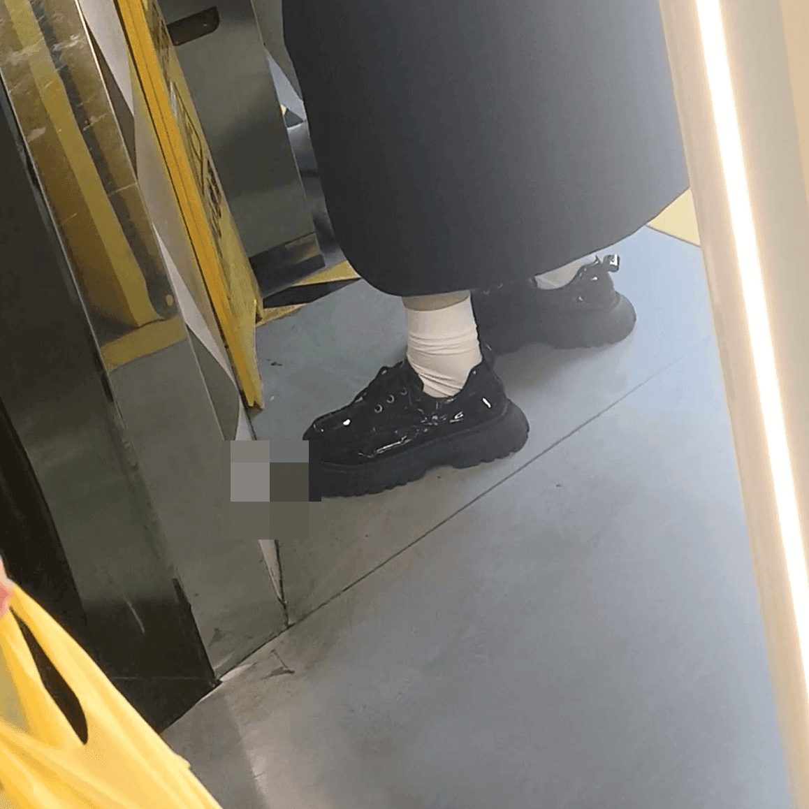 Woman in fuzzy slippers candid crush at the cinema + subway + game arcade candid crush