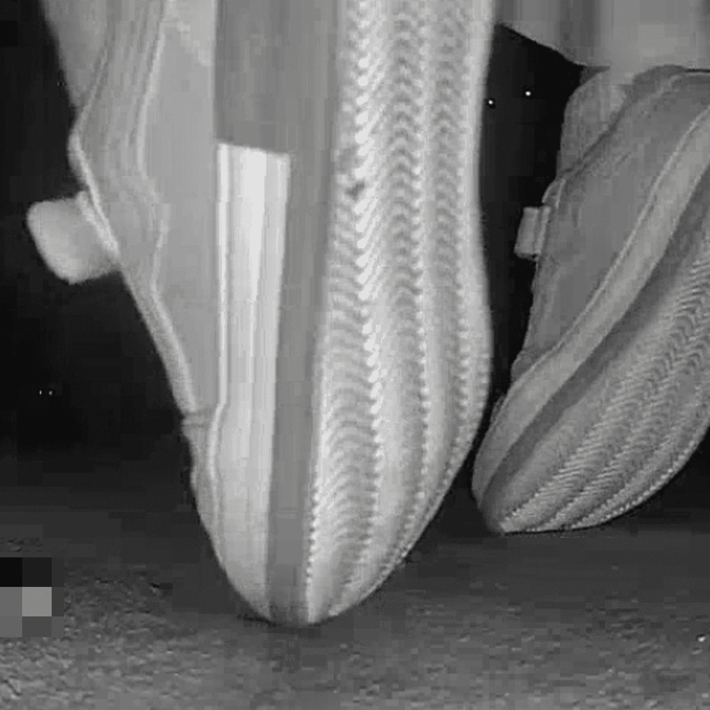 Young woman in cinema candid crush with sneakers and stuck to her sole