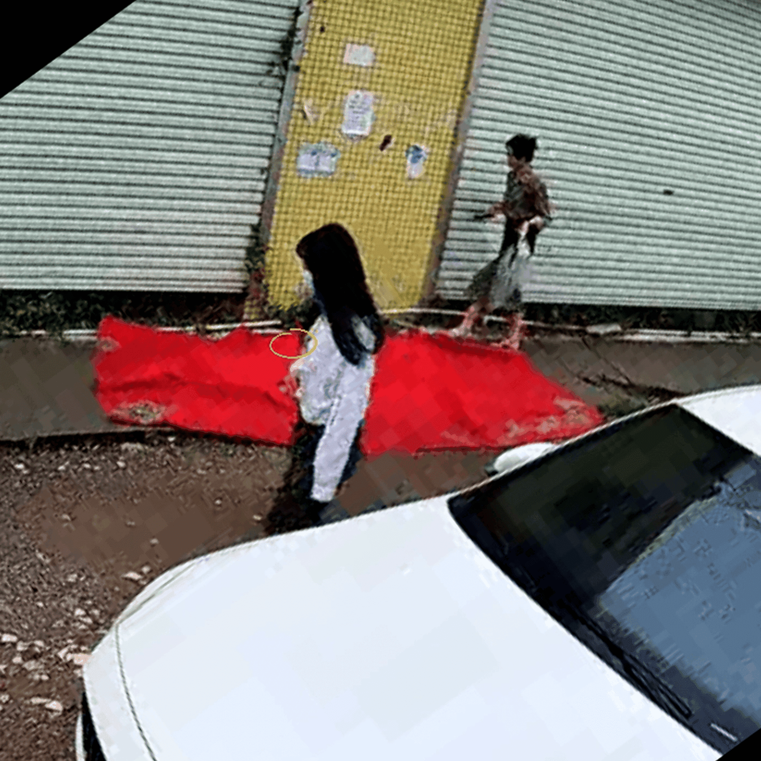 Outdoor human carpet trampled (both genders) on the street