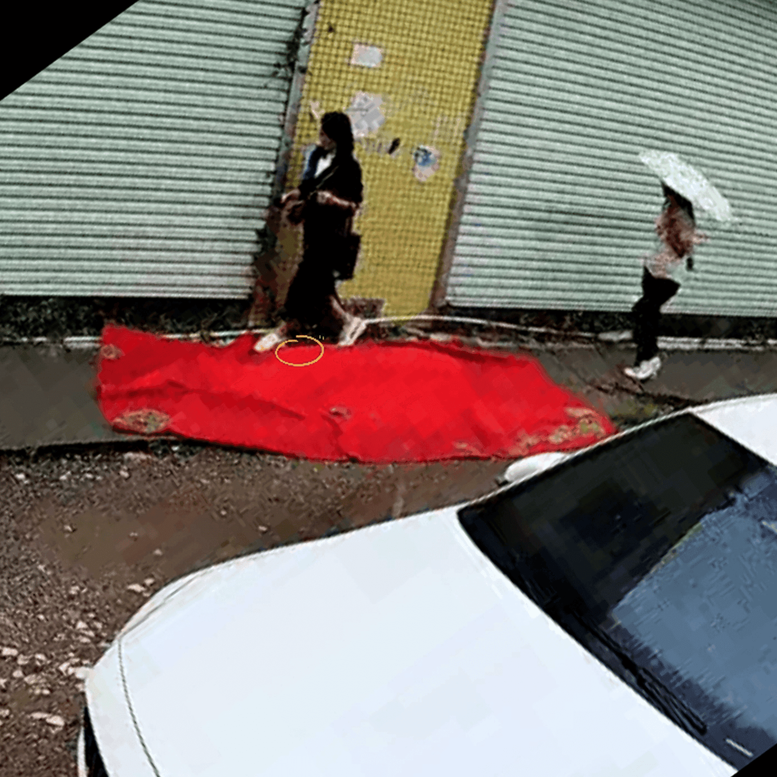 Outdoor human carpet trampled (both genders) on the street