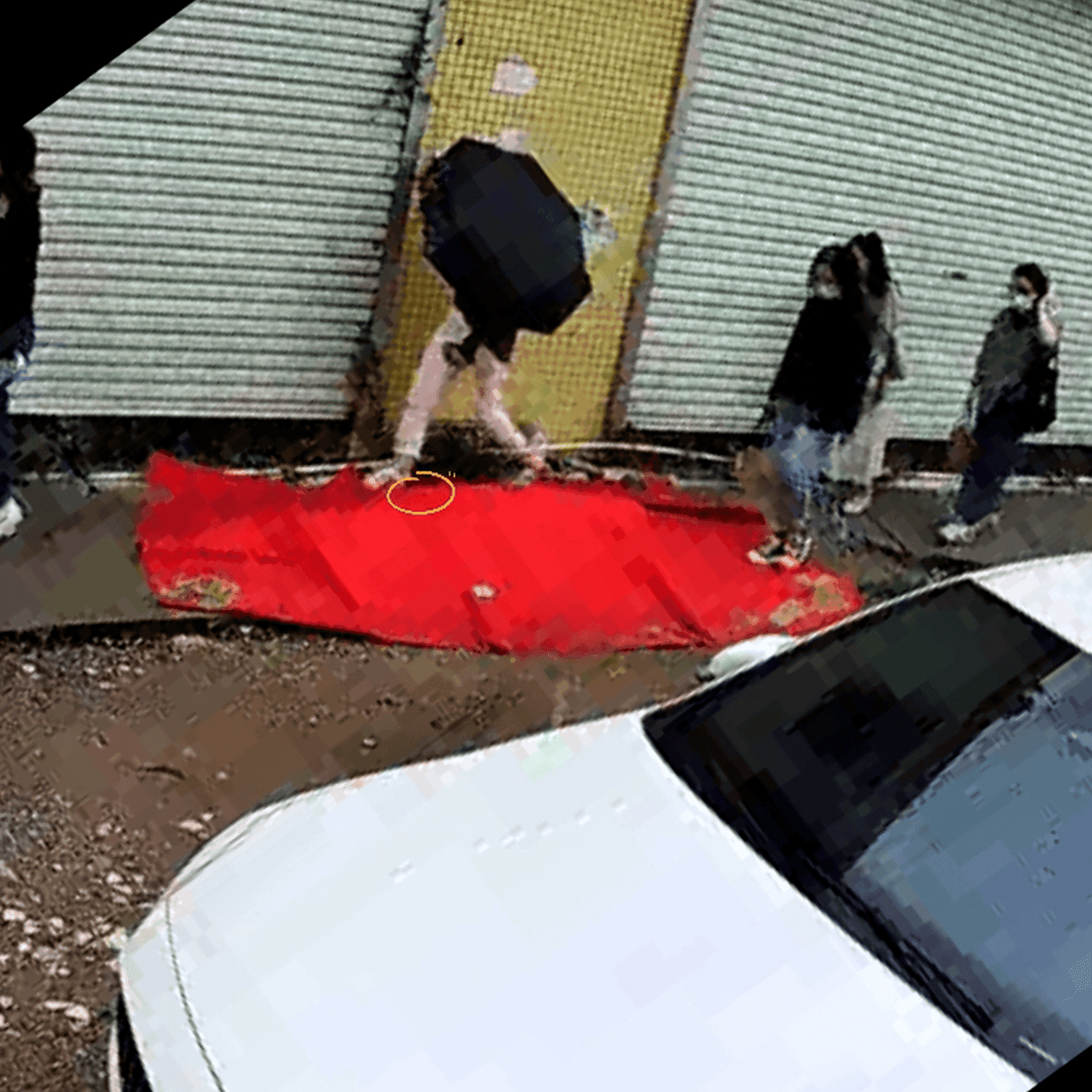 Outdoor human carpet trampled (both genders) on the street