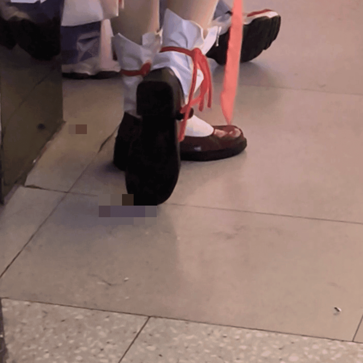Anime convention girl black ankle boots candid crush + Cosplay girl leather shoes candid crush
