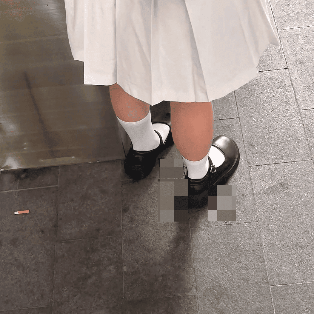 Anime convention woman white socks leather shoes candid crush and noticing
