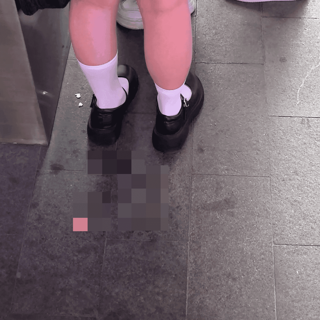 Anime convention woman white socks leather shoes candid crush and noticing