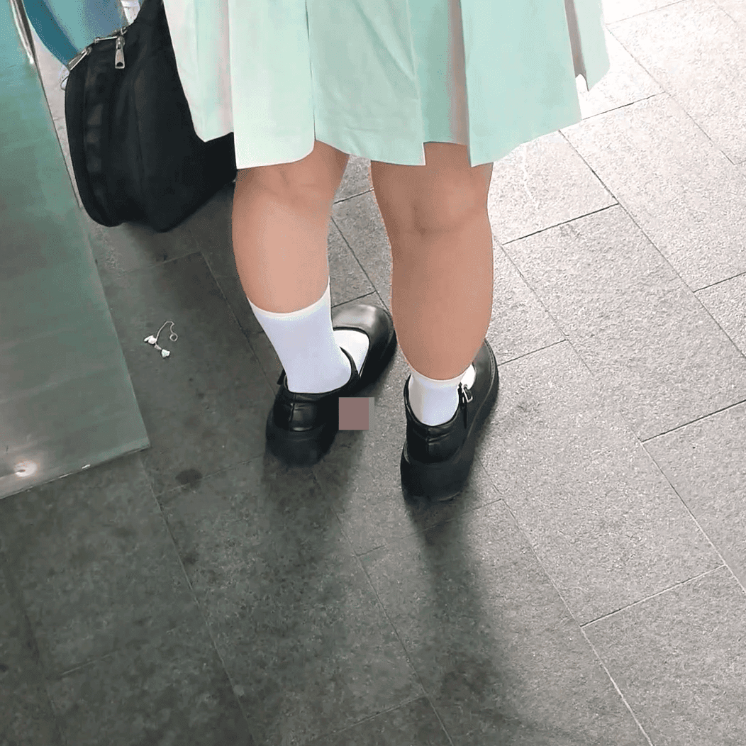 Anime convention woman white socks leather shoes candid crush and noticing