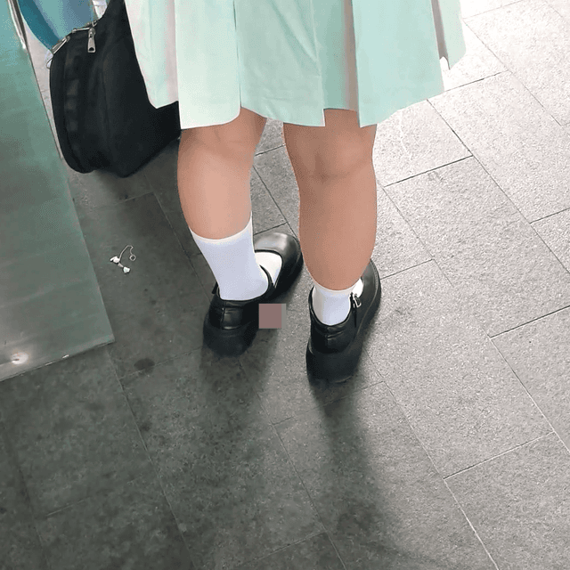 Anime convention woman white socks leather shoes candid crush and noticing