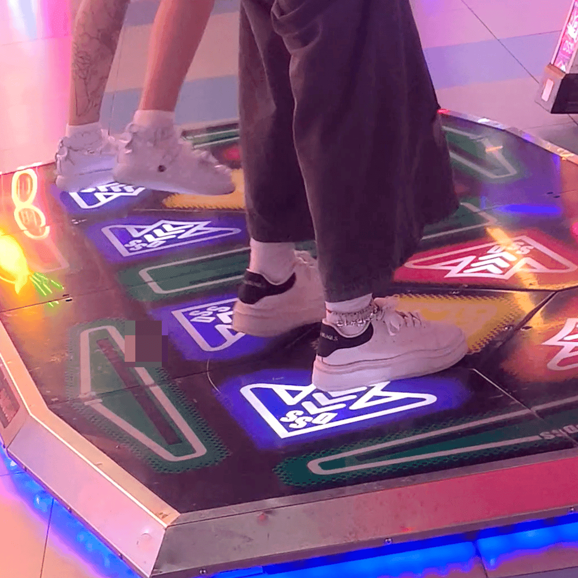 Dance machine two pretty girls in McQueen sneakers and leather shoes candid crush