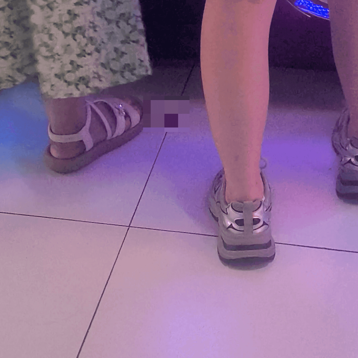Woman in silver flats candid crush at the cinema + Woman in sandals candid crush while playing the basketball arcade machine (2 in 1)