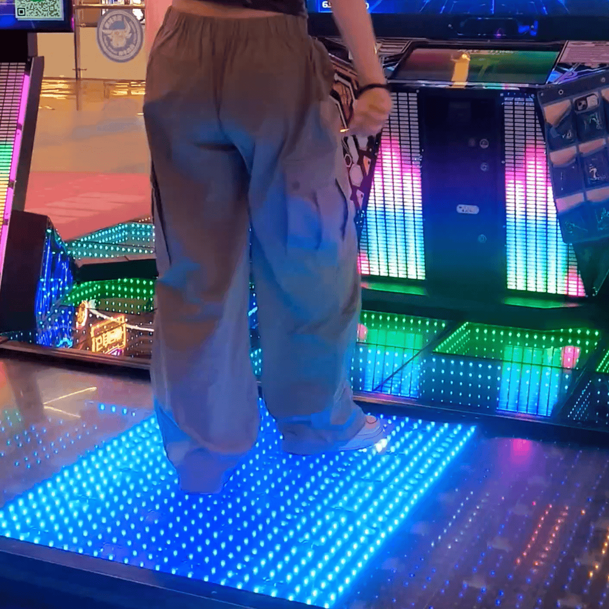 Dance machine beautiful woman in skate shoes candid crush