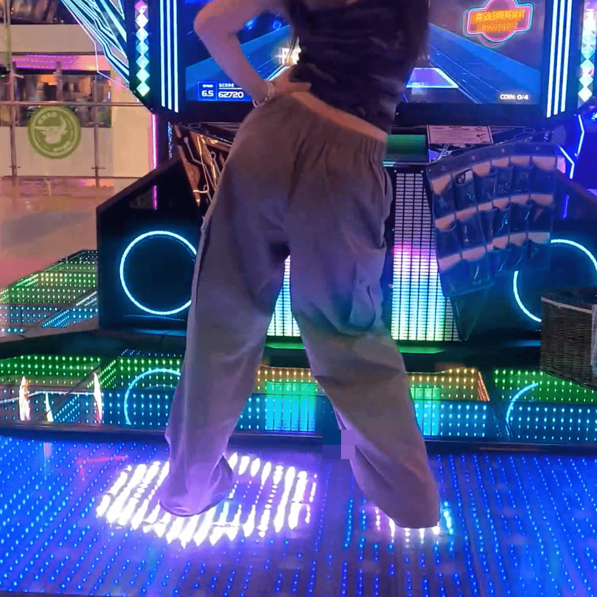Dance machine beautiful woman in skate shoes candid crush