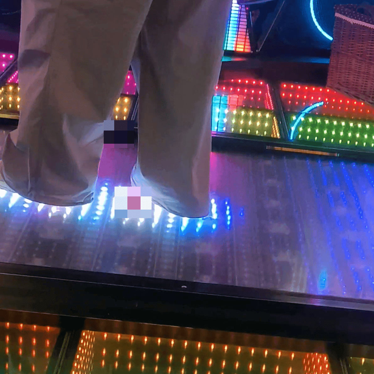 Dance machine beautiful woman in skate shoes candid crush
