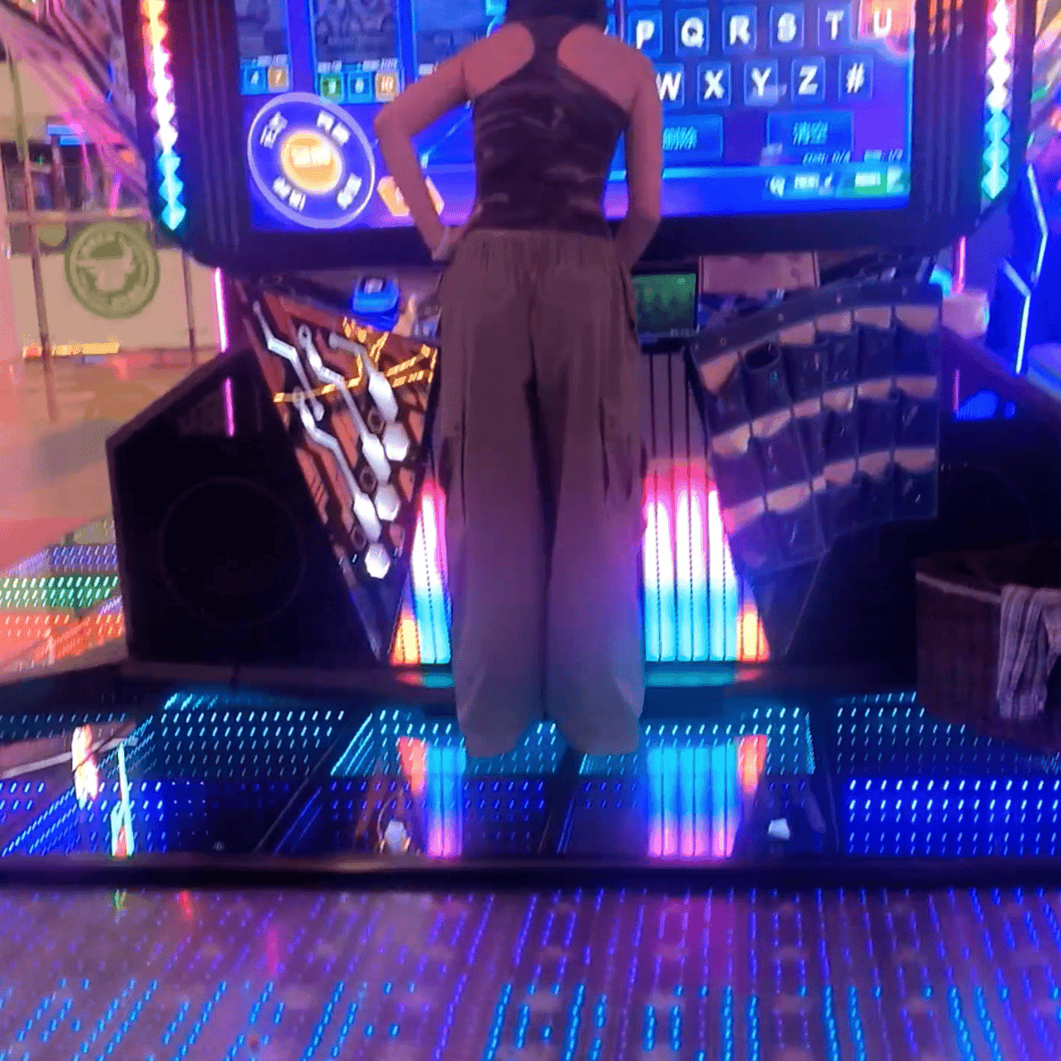 Dance machine beautiful woman in skate shoes candid crush