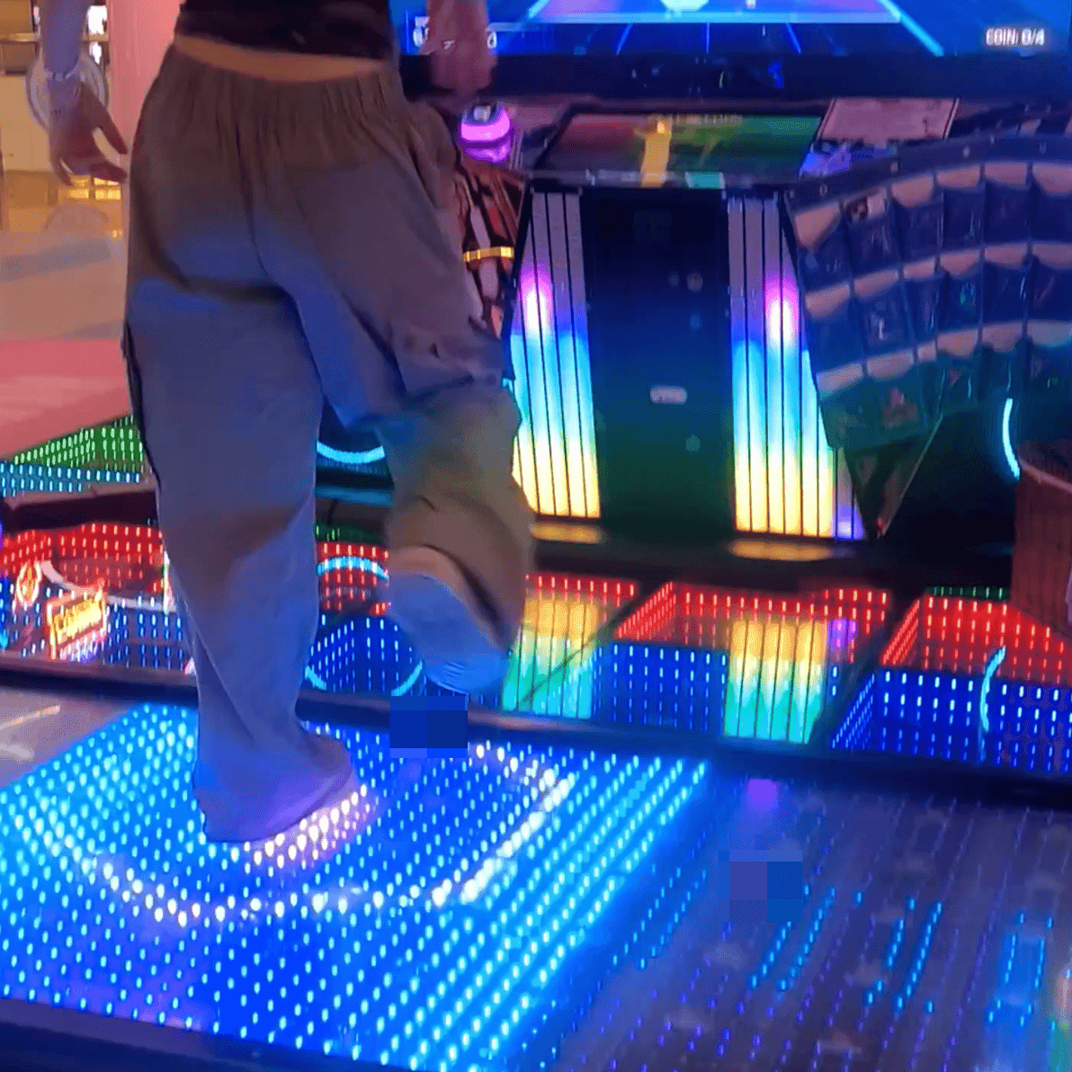 Dance machine beautiful woman in skate shoes candid crush