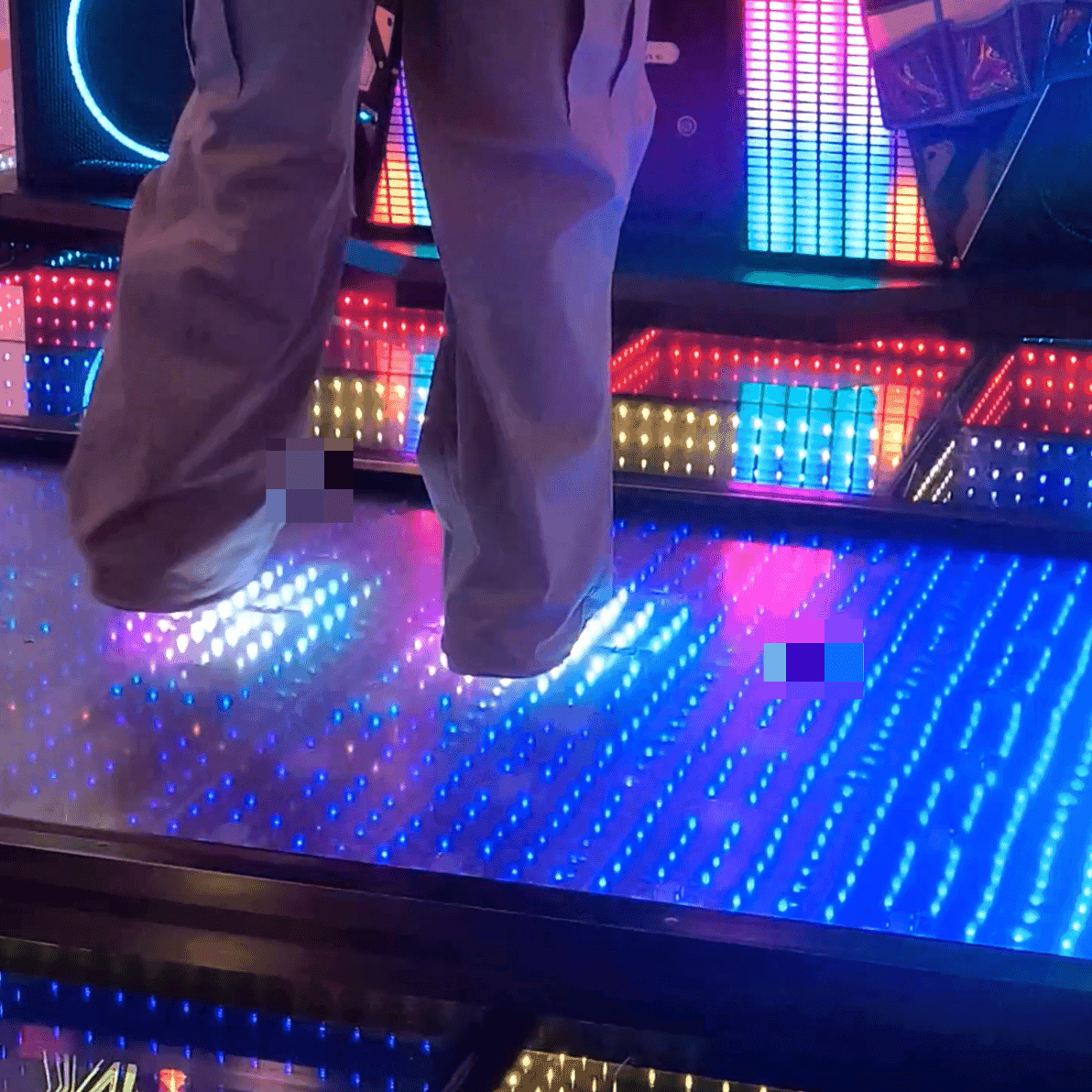 Dance machine beautiful woman in skate shoes candid crush