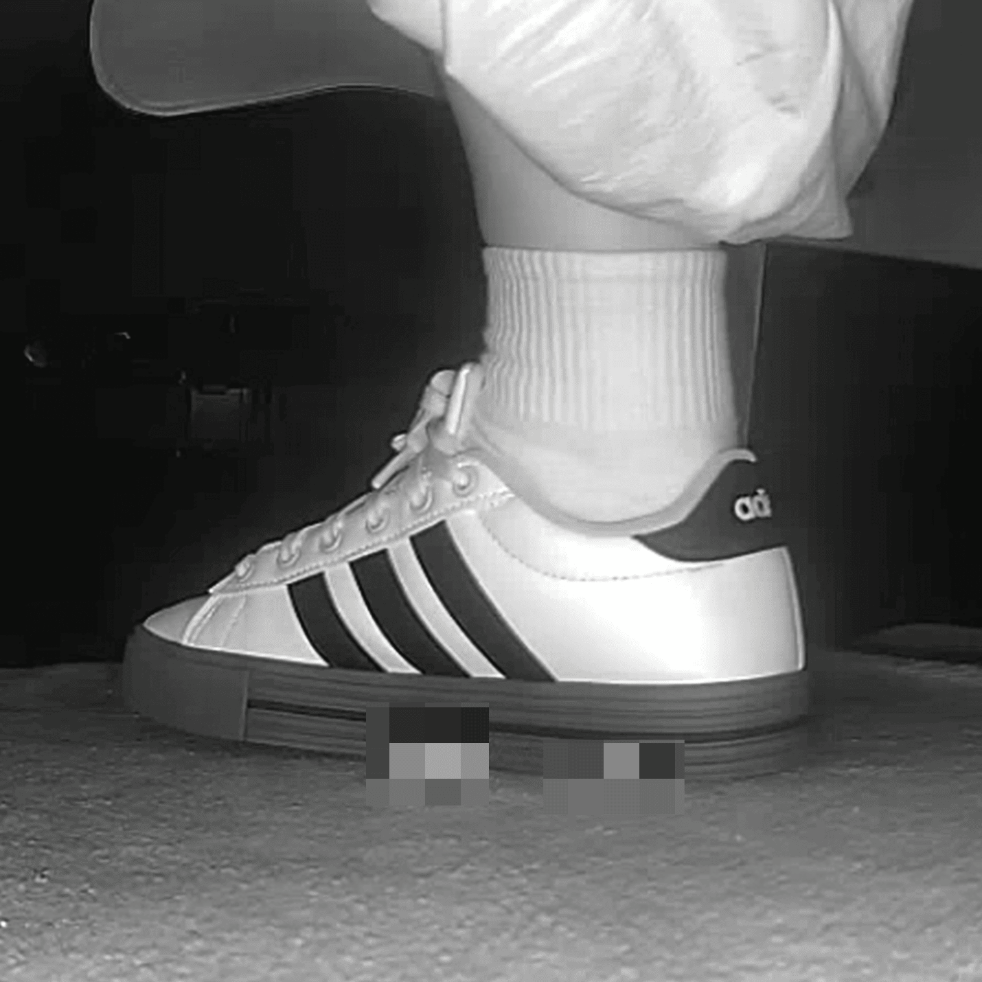 Cinema woman in a dress and Adidas sleek shoes candid crush