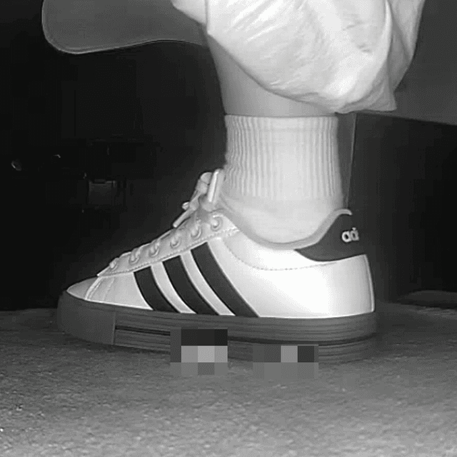 Cinema woman in a dress and Adidas sleek shoes candid crush