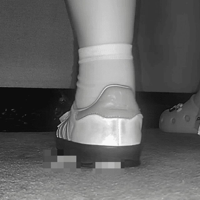 Woman in cinema candid crush with Adidas Samba sneakers