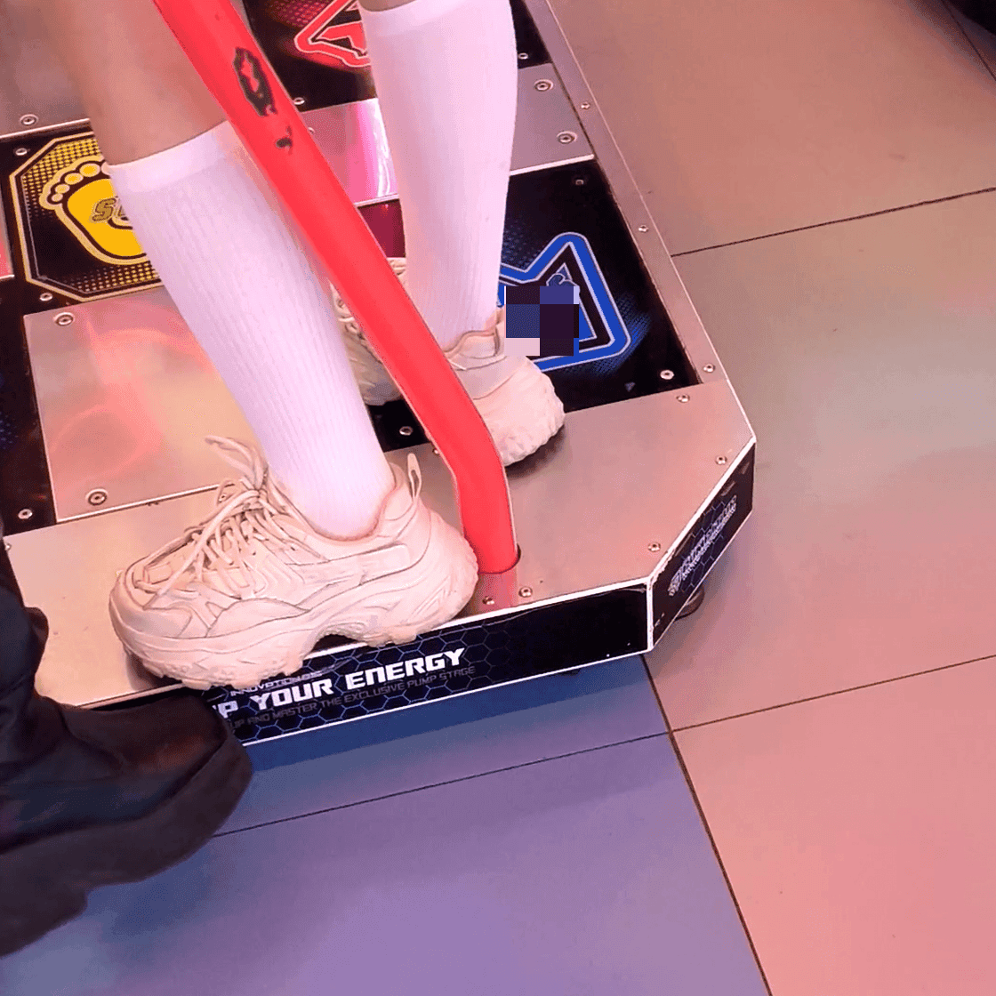 Game arcade woman candid crush + Dance machine woman in calf socks and sneakers candid crush