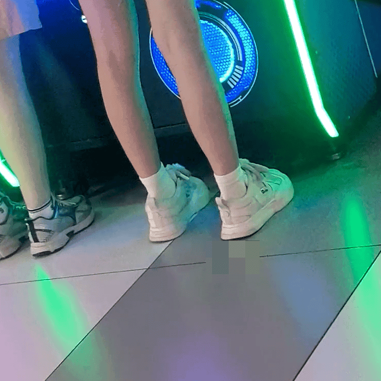 Game arcade lady in leather shoes and flats candid crush repeatedly