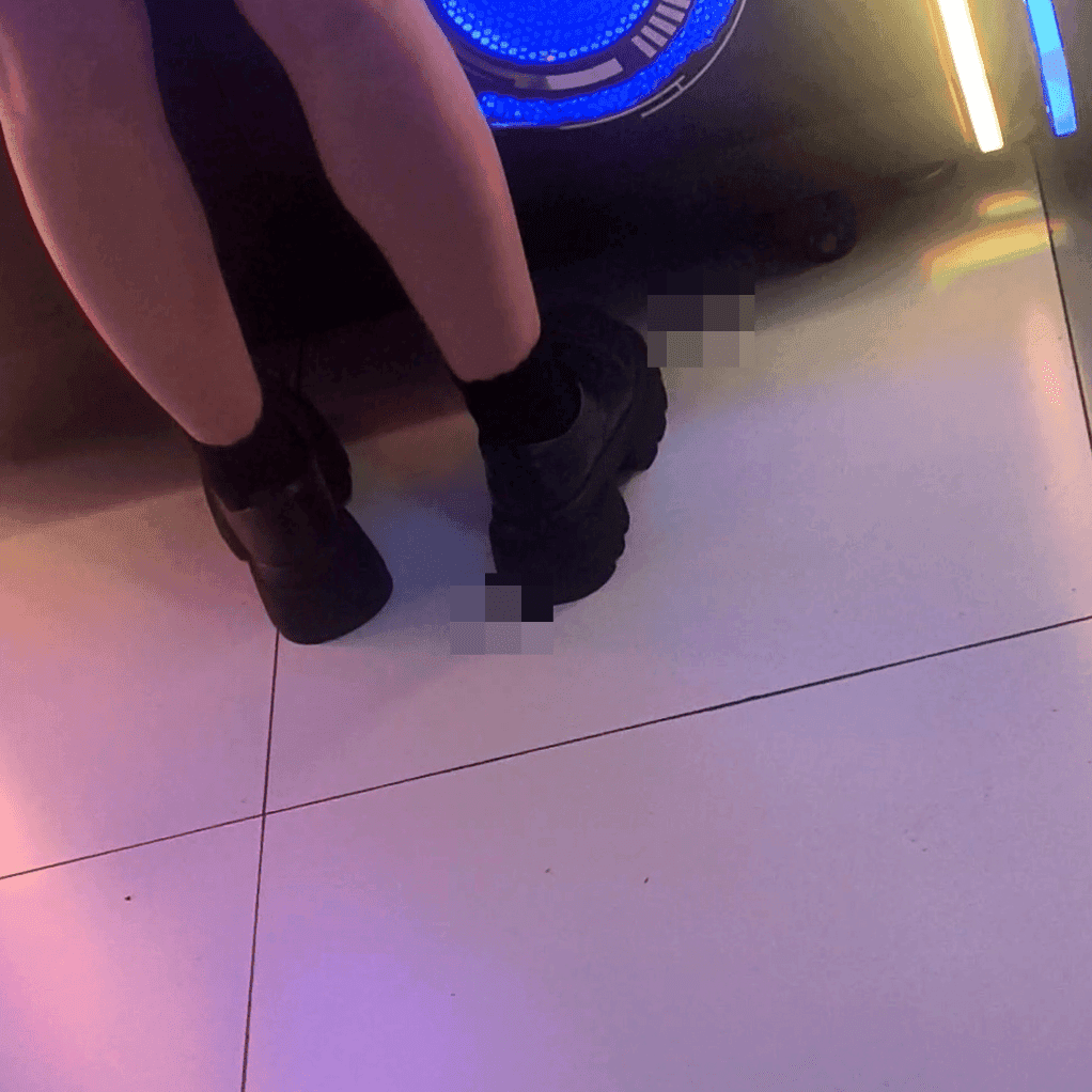 Game arcade lady in leather shoes and flats candid crush repeatedly