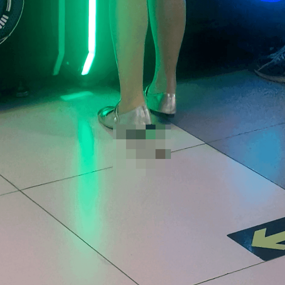 Game arcade lady in leather shoes and flats candid crush repeatedly