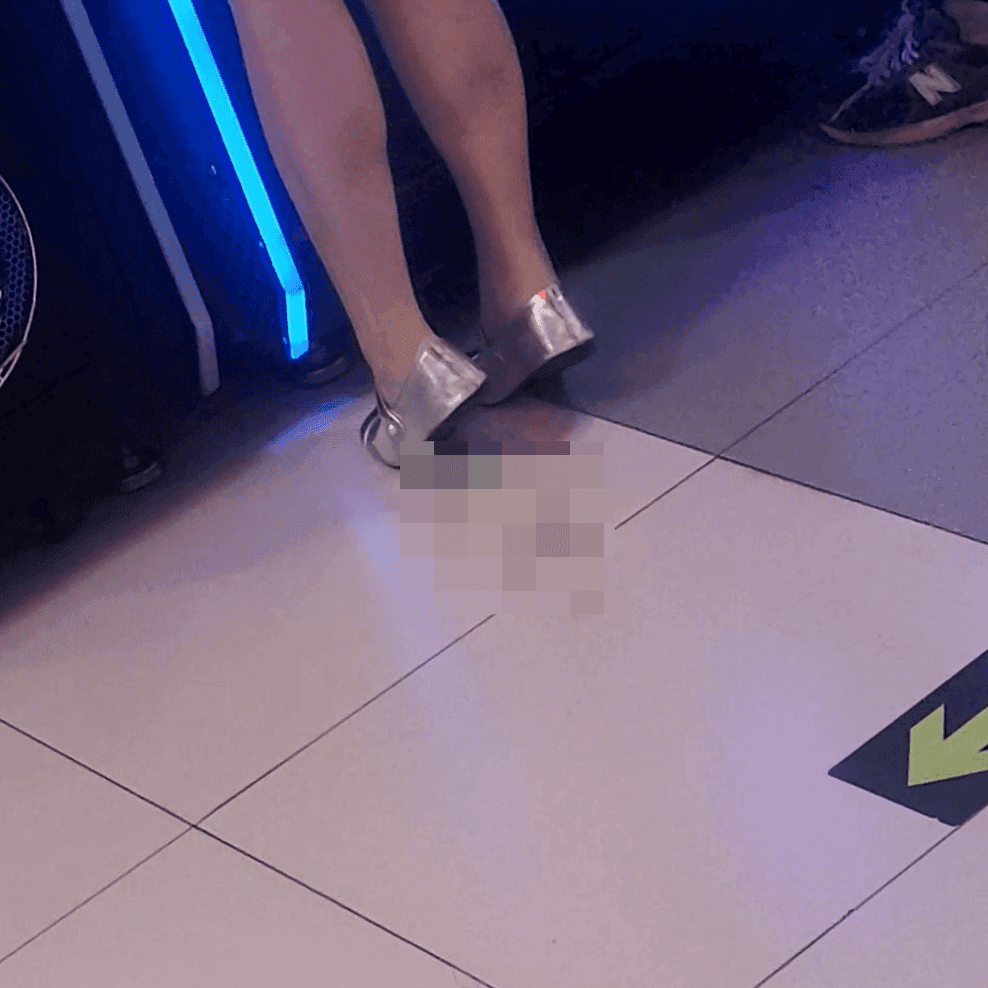 Game arcade lady in leather shoes and flats candid crush repeatedly