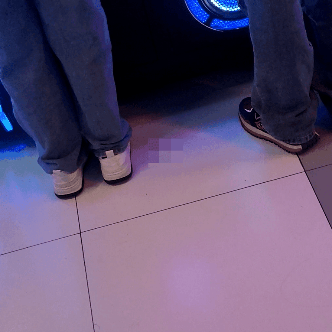 Game arcade young lady in sneakers candid crush and rub
