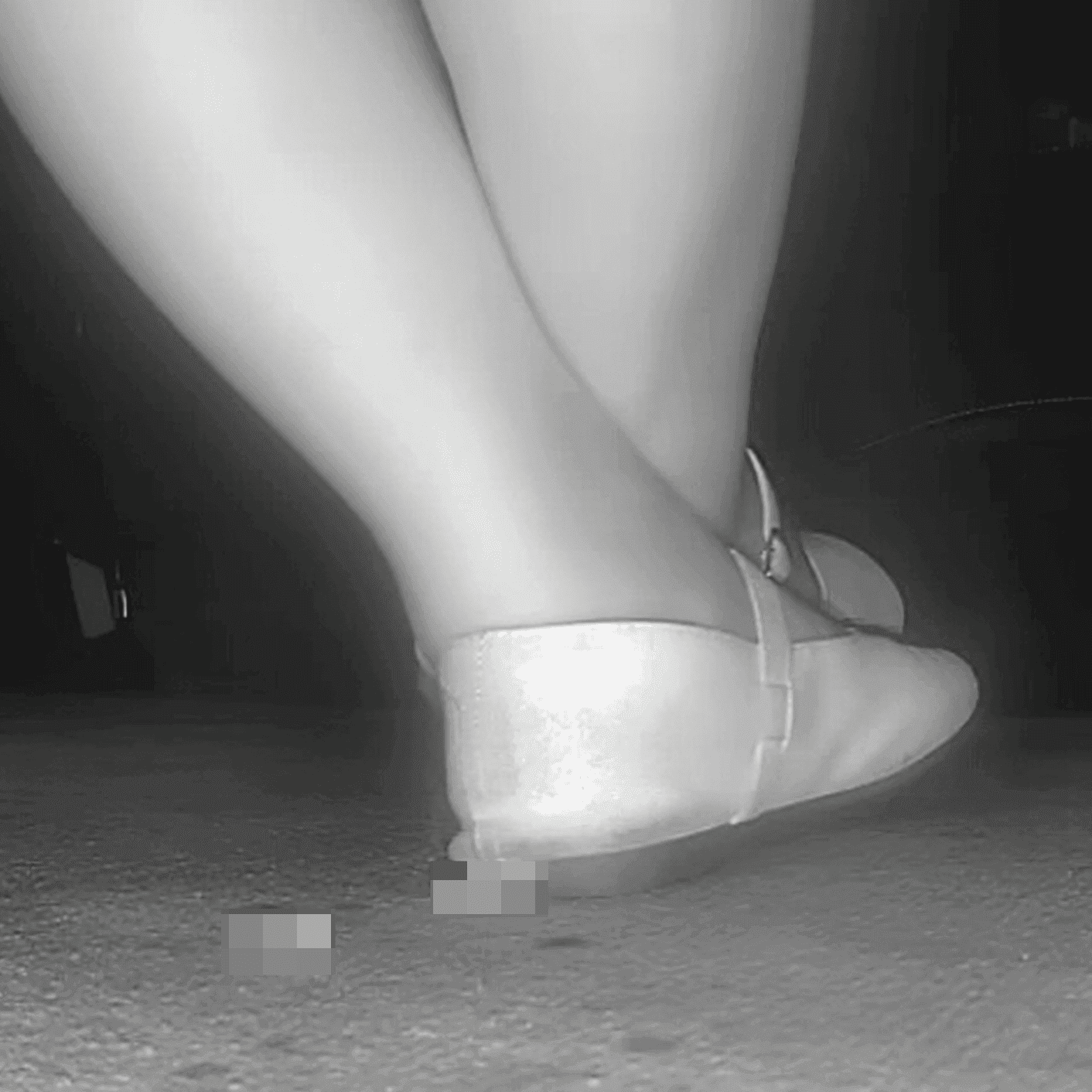 Woman candid crush with flat shoes at the cinema