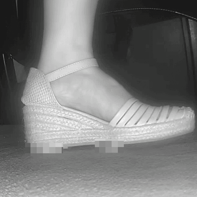 Woman in dress and wedge sandals candid crush at the cinema