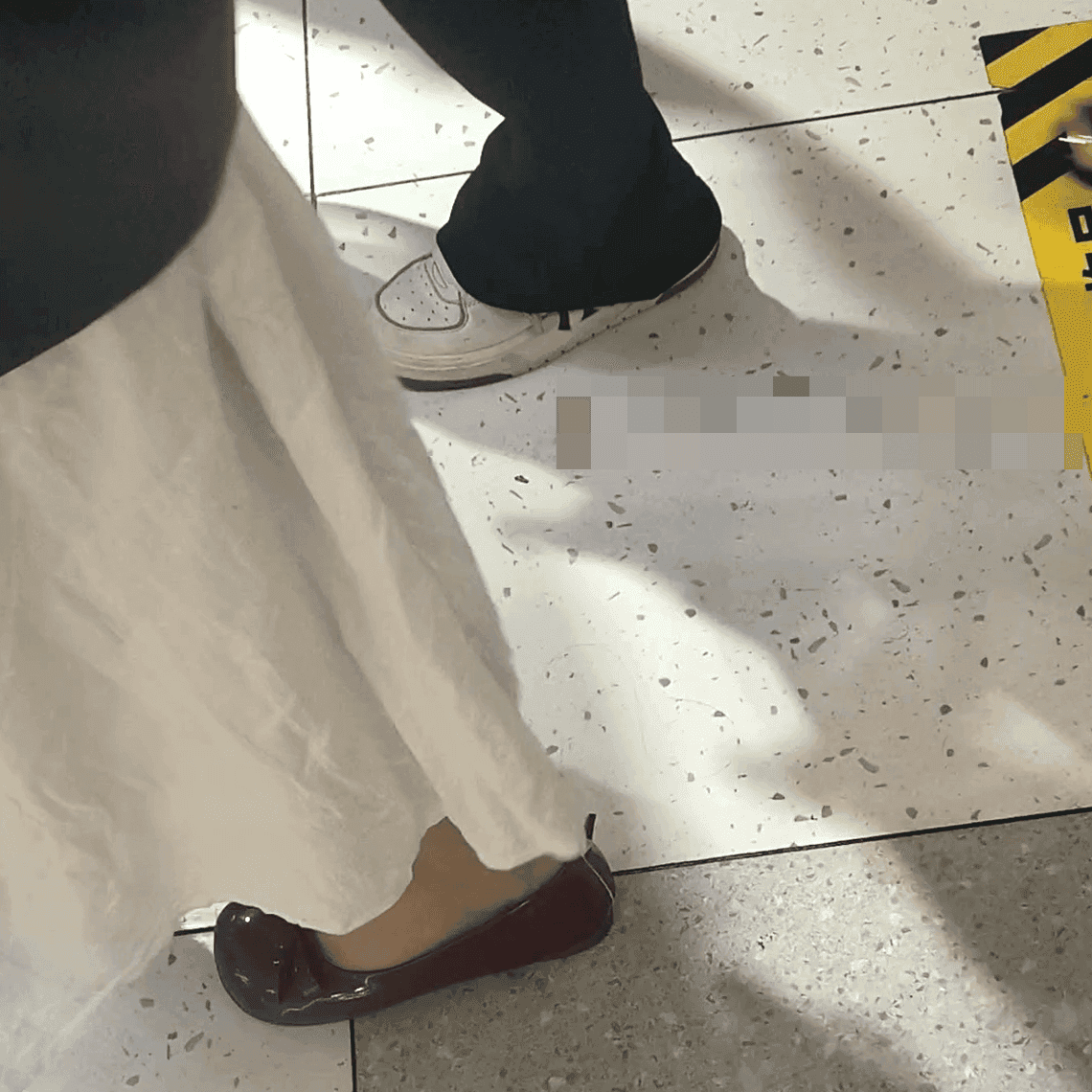 Outdoor woman in white sneakers candid crush + Anime convention lady in leather shoes candid crush and noticed
