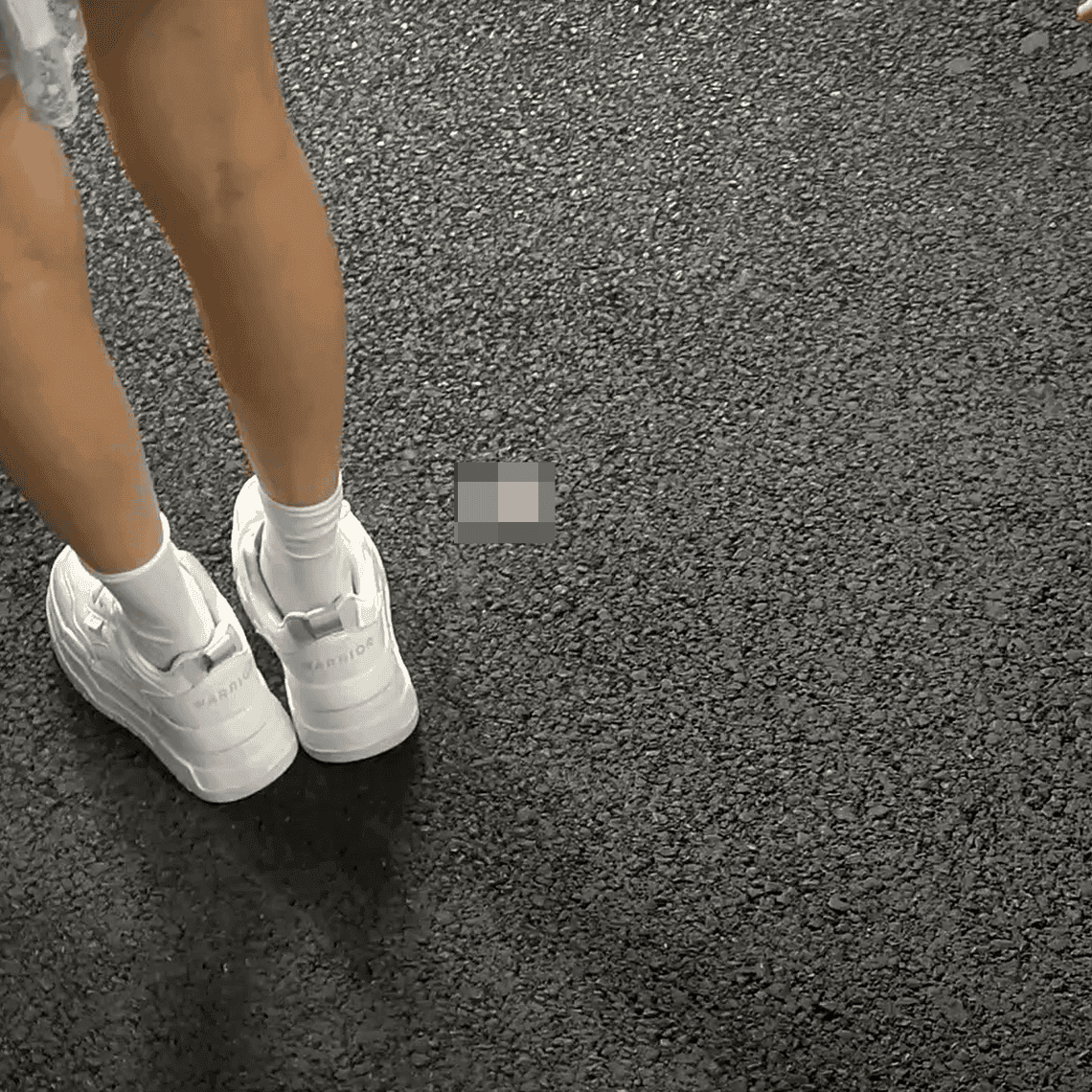 Outdoor woman in white sneakers candid crush + Anime convention lady in leather shoes candid crush and noticed