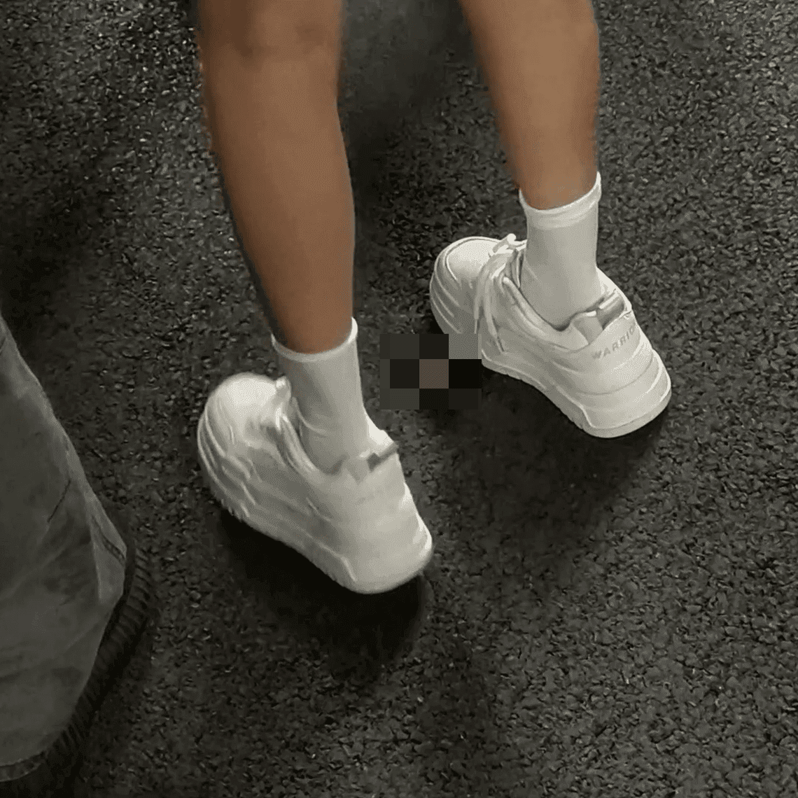 Outdoor woman in white sneakers candid crush + Anime convention lady in leather shoes candid crush and noticed