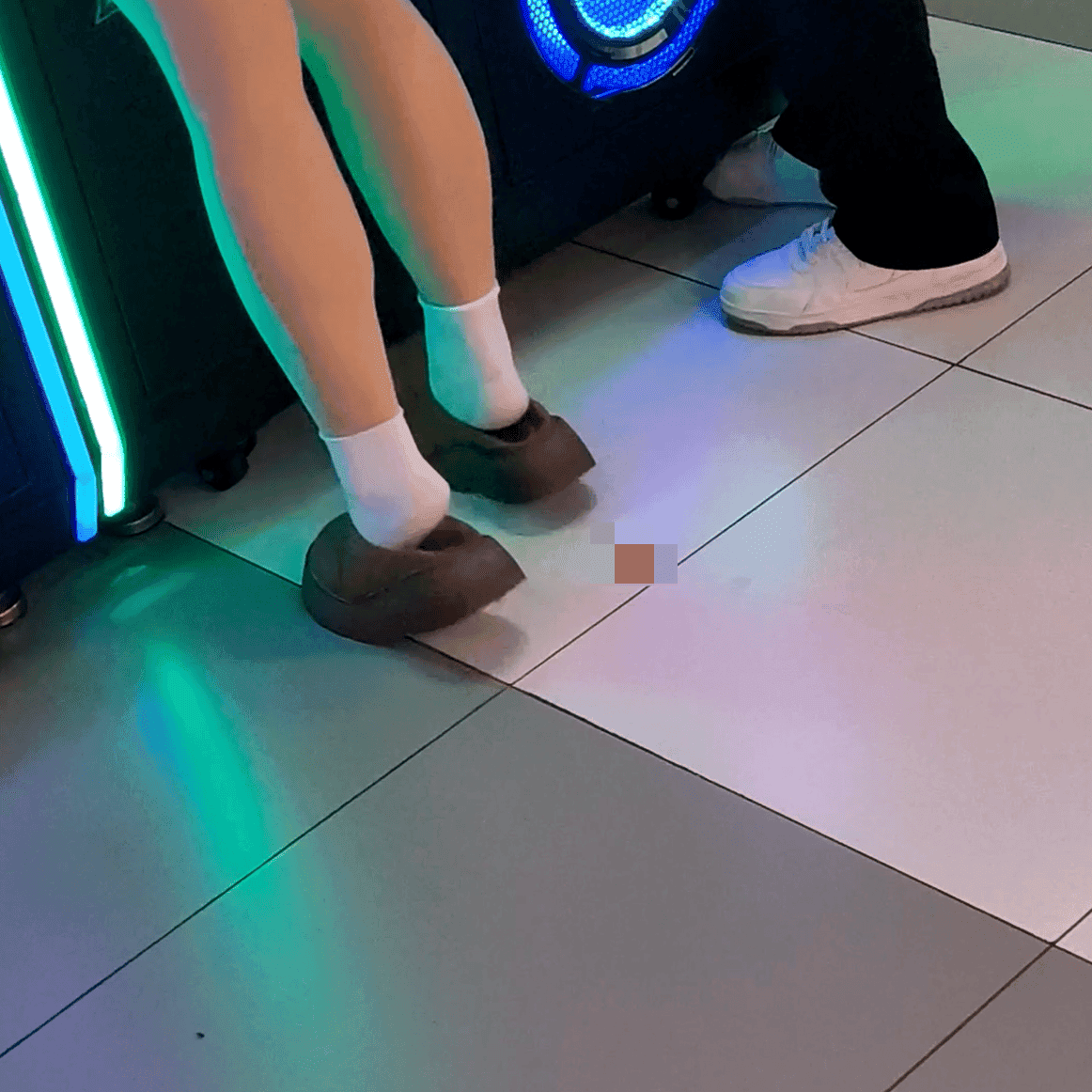 Game arcade leather shoes + Outdoor plaza women in chunky heels and boots candid crush